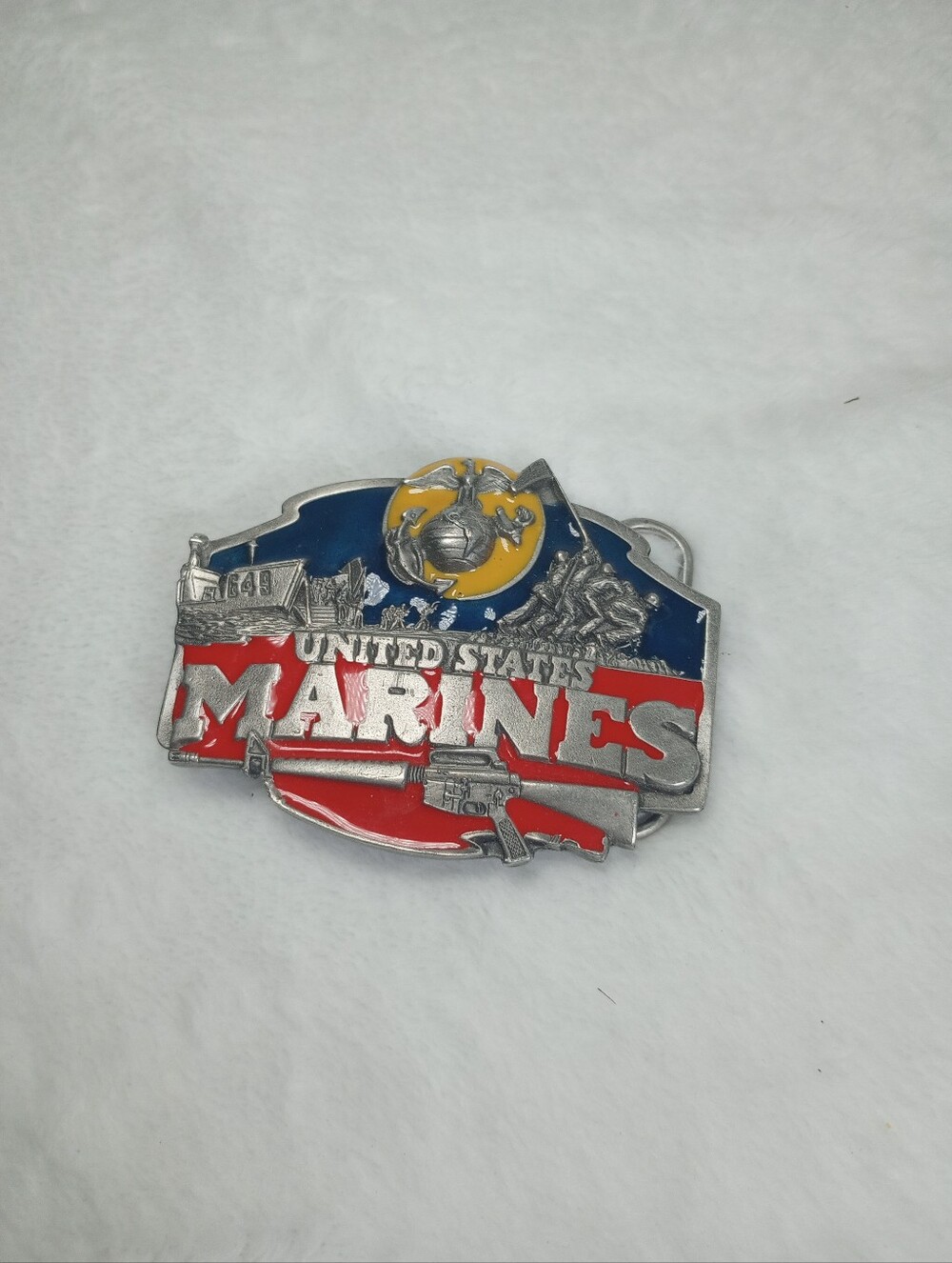 USMC 1987 United States Marine Corps Enameled Metal Belt Buckle Siskiyou Co. Vtg
